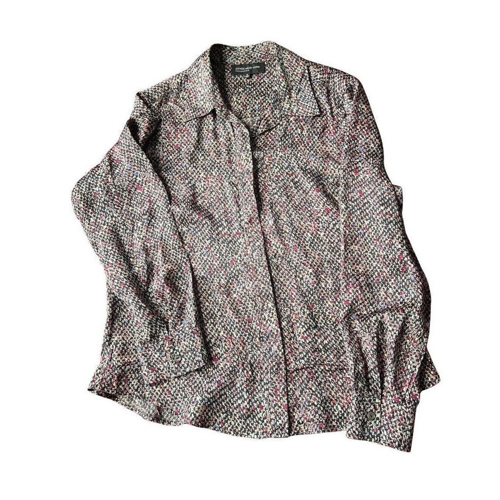 Jones New York Collection Womens Blouse sz 12 Silk Button Up Mob Wife Office